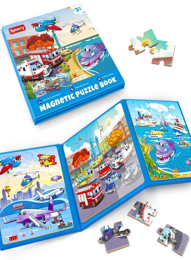 SYNARRY Air Land Water Transport Magnetic Puzzles for Toddlers 3-5, 20 Pieces Travel Puzzles for Kids Ages 4-6, Car Airplane Road Trip Activities Toys for 3 4 5 6 Year Old Boys Girls Birthday Gifts - Image 1
